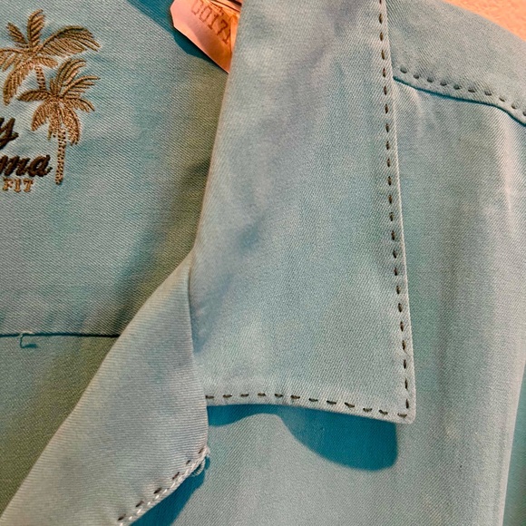 Tommy Bahama Silk Original Fit Camp Shirt Light Turquoise Edge Stitch Detail XL - Picture 6 of 9